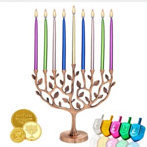 Dripless Hanukkah Candles Metallic Multicolors Deluxe Tapered Decorations, Chanukkah Menorah Candles for All 8 Nights of Chanukah