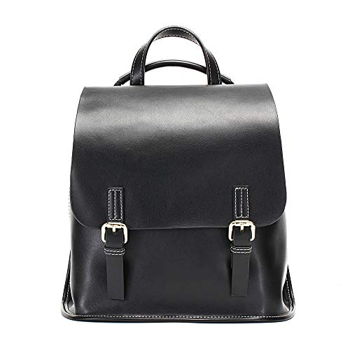 JeHouze Women Soft Leather Shoulder Purse Backpack Antitheft Rucksack Vintage Ladies Bag (Black)