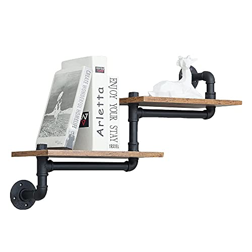 HEONITURE Industrial Rustic Pipe Shelving, Modern Floating Pipe Shelves Wall Mounted, Pipe Design Bookshelf DIY Shelving, Storage Shelves for Room Bedroom Office