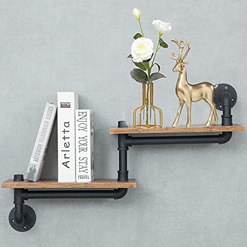 HEONITURE Industrial Rustic Pipe Shelving, Modern Floating Pipe Shelves Wall Mounted, Pipe Design Bookshelf DIY Shelving, Storage Shelves for Room Bedroom Office