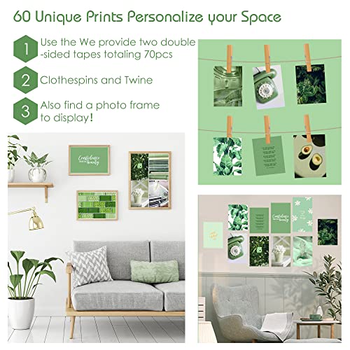 TE SIER 60PCS Green Wall Collage Kit,Green Aesthetic Pictures,Room Decor for Bedroom Aesthetic,Wall Art Posters for Room - Teen Room Décor,Art Pictures,Photo Collection