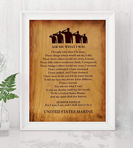 "Ask Me What I Was-Always A United States Marine"-Marine Corps-Wall Art- 8 x 10"-Wood Grain Typographic Print-Ready To Frame. Home-Office-Military Decor. Perfect Gift for All Marines. Semper Fi.