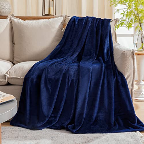 JIAHANNHA Fleece Blanket Plush Throw Blanket Navy Blue(50 by 60 Inches),Super Soft Fuzzy Cozy Flannel Blanket for Couch Sofa Bed.Microfiber Blanket Lightweight