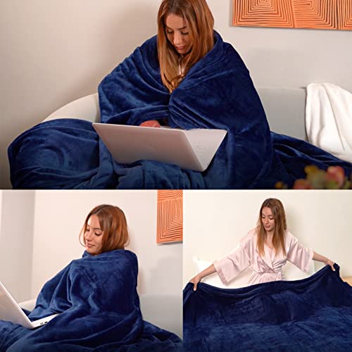 JIAHANNHA Fleece Blanket Plush Throw Blanket Navy Blue(50 by 60 Inches),Super Soft Fuzzy Cozy Flannel Blanket for Couch Sofa Bed.Microfiber Blanket Lightweight