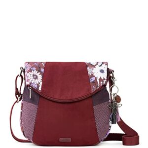 Sakroots Foldover Crossbody Bag in Cotton Canvas, Cabernet in Bloom