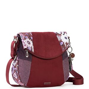 Sakroots Foldover Crossbody Bag in Cotton Canvas, Cabernet in Bloom