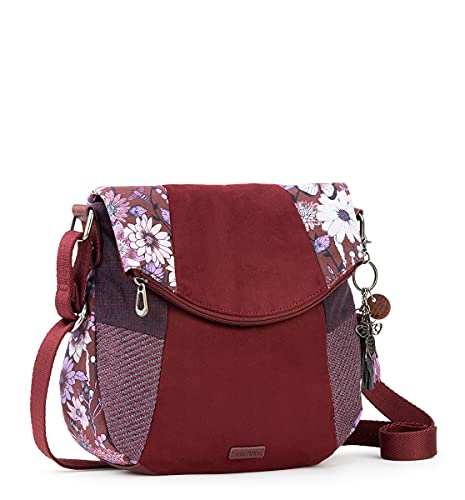 Sakroots Foldover Crossbody Bag in Cotton Canvas, Cabernet in Bloom