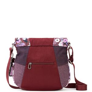 Sakroots Foldover Crossbody Bag in Cotton Canvas, Cabernet in Bloom