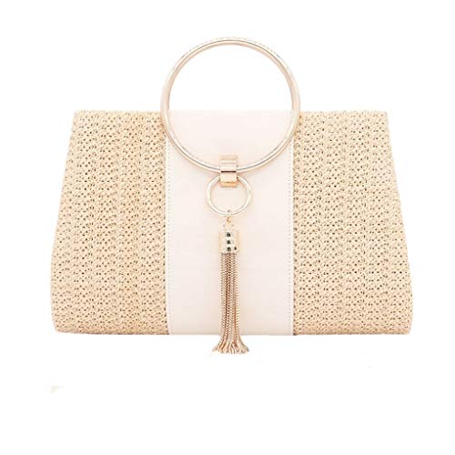 EDPD Clutch Handbag Evening Purse For Woman with Shoulder Chain (Beige)