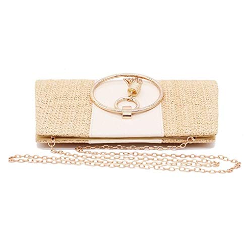 EDPD Clutch Handbag Evening Purse For Woman with Shoulder Chain (Beige)