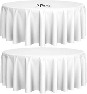 [2 pack] white round tablecloths 90 inch [perfect size for 30-60 inch tables] premium quality textured washable polyester fabric 90″ table cloth white