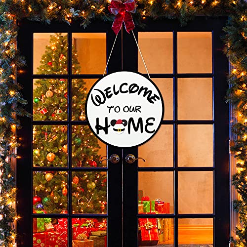 19Pcs Mouse Seasonal Interchangeable Welcome Door Sign Welcome to Our Home Hanging Signs Wooden Round Decorative Plaques Set for Autumn Halloween Thanksgiving Christmas Home Porch Decor