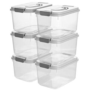 zhenfan 5.5 quart clear storage latch box/bin with lids, 5 liter plastic organize bins with handle, 6-pack
