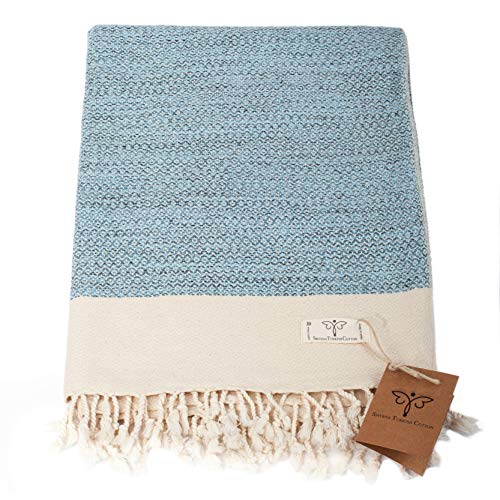 SMYRNA TURKISH COTTON Vintage Series Throw Blanket| 50 x 60 in 100% Cotton|Large Wearable Cozy Blanket Made in Turkey|Machine Washable|Premium Luxury Bath Towel & Picnic Rug - Light Blue