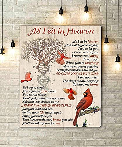 KEJPU Canvas Wall Art Cardinal Canvas As I Sit In Heaven Have Is Truly Beautiful Artwork for Living Room Office Decor Framed Ready to Hang 12''x18'