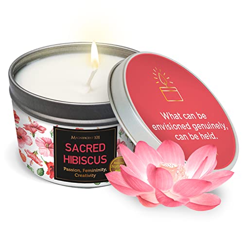 MAGNIFICENT 101 Sacred Plants Smudge Candle for House Energy Cleansing, Banish Negative Energy, Spiritual Purification and Chakra Healing - Natural Soy Wax Candle for Aromatherapy (Hibiscus)