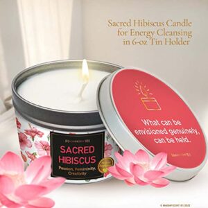 MAGNIFICENT 101 Sacred Plants Smudge Candle for House Energy Cleansing, Banish Negative Energy, Spiritual Purification and Chakra Healing - Natural Soy Wax Candle for Aromatherapy (Hibiscus)