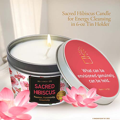 MAGNIFICENT 101 Sacred Plants Smudge Candle for House Energy Cleansing, Banish Negative Energy, Spiritual Purification and Chakra Healing - Natural Soy Wax Candle for Aromatherapy (Hibiscus)