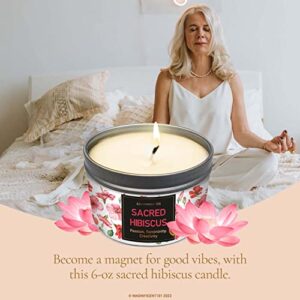 MAGNIFICENT 101 Sacred Plants Smudge Candle for House Energy Cleansing, Banish Negative Energy, Spiritual Purification and Chakra Healing - Natural Soy Wax Candle for Aromatherapy (Hibiscus)