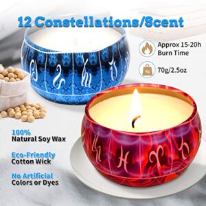 12 Constellations Scented Candles Gift Set 2.5oz Aromatherapy Candles Strong Fragrance Portable Travel Tin Jar Candles Gifts for Home Scented Decoration Birthday Valentine'sDay