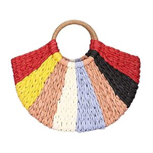 gets summer women straw beach hand-woven rattan tote clutch handle bag
