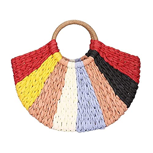 Gets Summer Women Straw Beach Hand-woven Rattan Tote Clutch Handle Bag