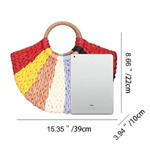 Gets Summer Women Straw Beach Hand-woven Rattan Tote Clutch Handle Bag