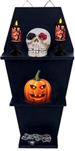 day to night decors coffin shelf for spooky goth decor,gothic room decor – free standing or wall floating shelves for bedroom, bathroom decor,halloween home decor for oddities and curiosities-(black)