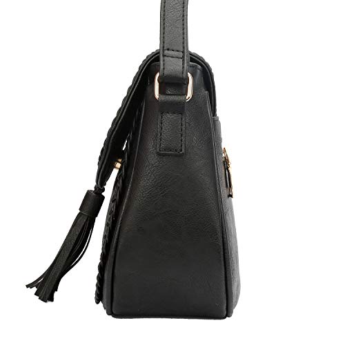 KKXIU Casual Flap Saddle Crossbody Bags for Women Purses and Handbags with Tassel (Z-Black)