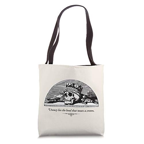 Skull Crown Shakespeare Quote Literature Dark Academia Goth Tote Bag