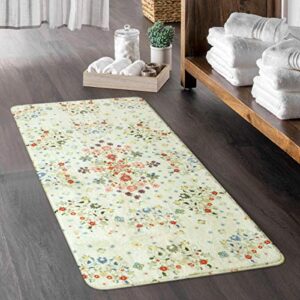 uphome floral bathroom rug runner 2′ x 4′, non-slip washable small bath mats colorful vintage accent indoor throw rugs for bathroom shower kitchen living room laundry hallway home decor