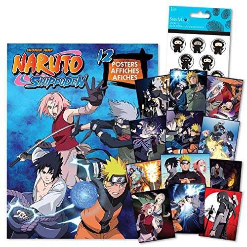 Anime Store Naruto Posters For Bedroom Naruto Room Decor Bundle,12 Naruto Posters For Walls Anime Poster Pack Set With Ninja Stickers (Naruto Room Decorations)