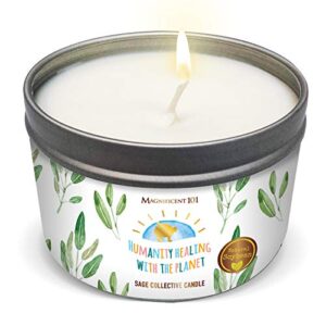 magnificent 101 pure white sage collective candle smudge candle for house energy cleansing, banishes negative energy – natural soy wax tin candle (humanity healing with the planet)