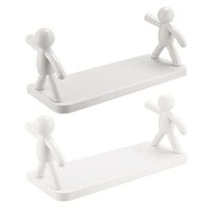 DOITOOL 2pcs Floating Shelves Wall Mounted Figure Ledge Display Plastic Wall Shelf Stick On Damage Free Removable Hanging Rack Wall Decor for Kitchen Bathroom Living Room