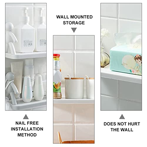 DOITOOL 2pcs Floating Shelves Wall Mounted Figure Ledge Display Plastic Wall Shelf Stick On Damage Free Removable Hanging Rack Wall Decor for Kitchen Bathroom Living Room