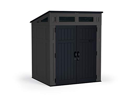 Suncast 6' x 5' Modern Outdoor Resin Storage Shed with Steel Frame, Peppercorn/Black