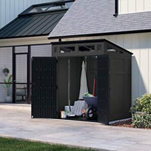 Suncast 6' x 5' Modern Outdoor Resin Storage Shed with Steel Frame, Peppercorn/Black