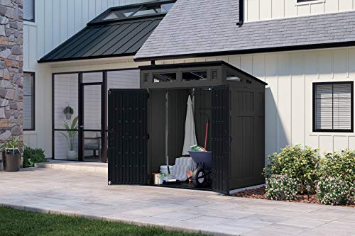 Suncast 6' x 5' Modern Outdoor Resin Storage Shed with Steel Frame, Peppercorn/Black