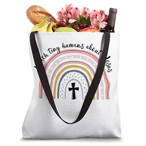 nG0M I Teach Tiny Humans About Jesus Teacher Appreciation Tote Bag