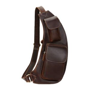 Leathario Men's Sling Bag Genuine Leather Chest Bag Shoulder Bag Leather Crossbody Bag for Men