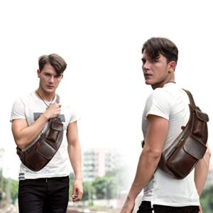 Leathario Men's Sling Bag Genuine Leather Chest Bag Shoulder Bag Leather Crossbody Bag for Men