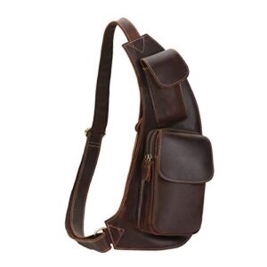 Leathario Men's Sling Bag Genuine Leather Chest Bag Shoulder Bag Leather Crossbody Bag for Men