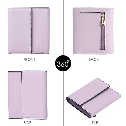 Travelambo RFID Blocking Small Mini Compact Wallet Coin Pouch Holder Trifold Credit Card Holder Pocket Purse for Women (Napa Purple)