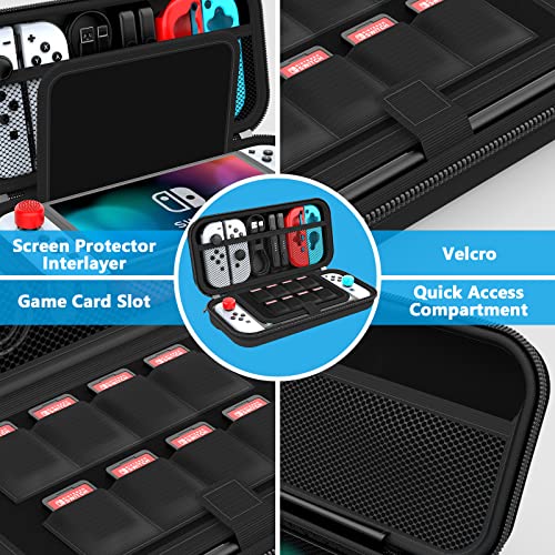 HEYSTOP Carry Case Compatible with Nintendo Switch & Nintendo Switch OLED Model 2021, Portable Travel Carry Case for Accessories and Console, Black