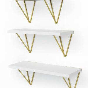 AMADA HOMEFURNISHING Floating Shelves, White Wall Shelves for Bedroom, Living Room, Bathroom, Kitchen, Shelves for Wall Decor Set of 3 - AMFS12