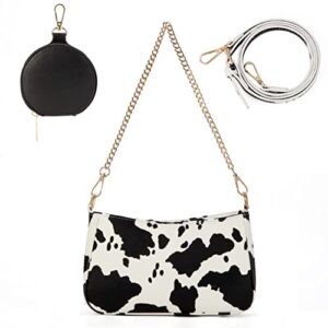 Sunwel Fashion Women's Cow Print Underarm Bag Small Shoulder Bag Crossbody Cluth Purse for Women with Double Straps