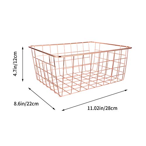 VOSAREA Iron Storage Basket Rose Gold Desktop Makeup Toiletries Basket Table Sundries Storage Organizer Multifunctional Container for Books Magazine Food Snack Clothes Toys 28x22cm