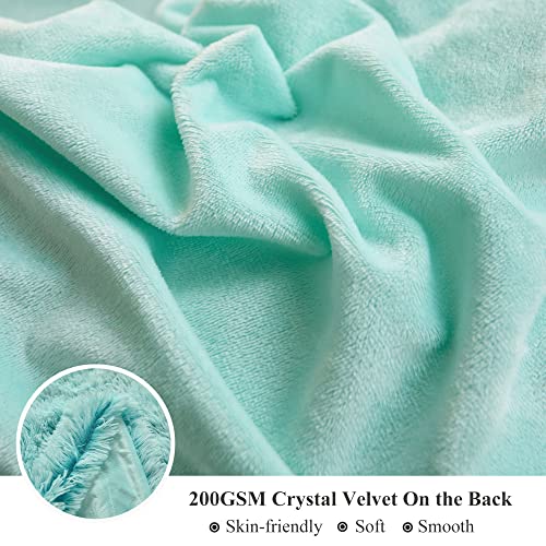 XeGe 3 Pieces Soft Faux Fur Throw Blanket Set, Fluffy Furry Blanket 50x60, Shaggy Plush Fuzzy Blanket with 2 Throw Pillow Covers 20x20 for Bed Couch Sofa Living Room Dorm Home Decoration, Aqua Ombre