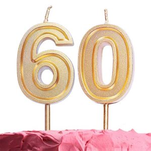 get fresh number 60 birthday candle – gold number sixty candles on sticks – number candles for birthday anniversary wedding party – perfect 60 th birthday candles for cake decoration – gold 60 candles