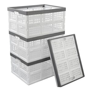 uumitty 4 packs 30 l plastic collapsible storage basket, folding stackable storage containers/bins, white, f